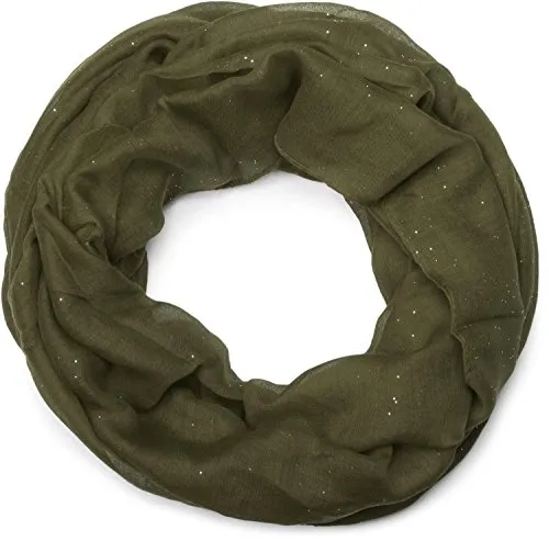 styleBREAKER Damen Loop Schal mit Glitzer-Effekt | Einfarbiger Schlauchschal aus weicher Viskose | Leicht & Elegant | 87 x 93 cm, Farbe:Oliv