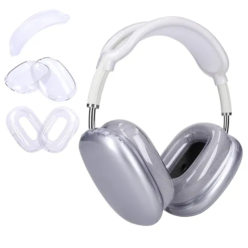 kwmobile 3in1 Kopfhörer Cover kompatibel mit Apple AirPods Max Hülle - TPU Ohrhörer Schutzhülle - 360° Headphone Case - Transparent Lavendel