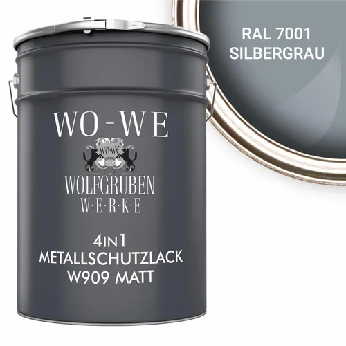 WO-WE Metallschutzlack 4in1 W909 Silbergrau - 5L - Metallfarben mit 4-in-1-Funktion: Der W909-Lack vereint Rostschutz, Grundierung, Zwischenanstrich und Endanstrich in einem. Ideal für Außenanwendungen und bietet exzellente Haftung auf verschiedenen Metalloberflächen.