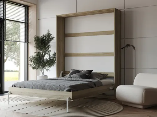 HeimLiving Schrankbett Classico 100/140/160x200 cm Vertikal Eiche Sonoma - Platzsparendes Wandbett mit modernem Design für vielseitige Nutzung. Dank innovativer Gasdruckfedern ist die Handhabung einfach und leise. Ideal für Gästezimmer, Büros oder kleine Räume.