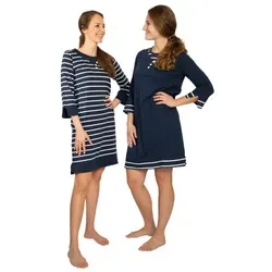 Consult-Tex Nachthemd Damen Nachthemd 2 Stück Packung DW725/726 (Spar-Set, 2 Stück Packung, 2er-Pack) bequem zu Tragen, Lagenoptik im Halsausschnitt blau 36/38