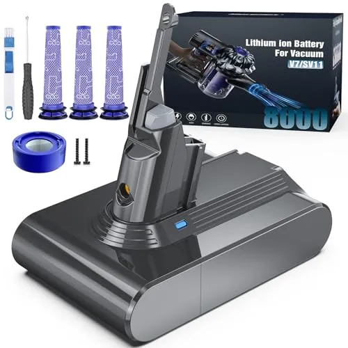 8000mAh V7 Akku, Ersatzakku für Dyson V7 SV11 Animal Motorhead Pro Trigger Fluffy Matress Car+Boat Staubsauger mit 3 Filtern