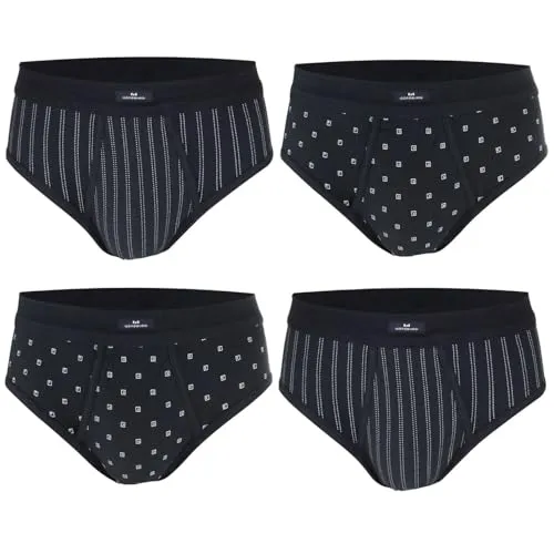 Götzburg Herren Slips mit Eingriff (DE/NL/SE/PL, Alphanumerisch, XXL, Regular, Regular, 4 x Navy Gemustert)