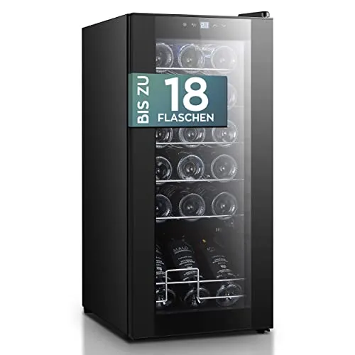 Heinrich´s HEINRICHS Weinkühlschrank, Getränkekühlschrank Schmal, Kühlschrank mit Glastür, Touch-Temperatureinstellung, LED-Innenraumbeleuchtung, Weinkühler mit Kühlung von 5bis18°C (50L/18 Flaschen)