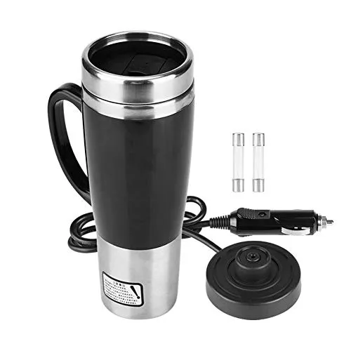 Auto Wasserkocher,12V Heizbecher Edelstahl Reise Tasse 450ML für Tee Kaffee Milch,12V Heizung 50W for Fahrer Camping Outdoor Reisen Büro