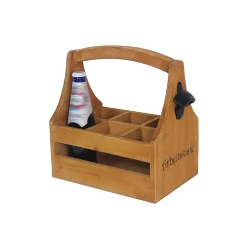 HTI-Line Flaschenkorb Flaschenträger für 6 Flaschen mit Flaschenöffner - Praktischer Flaschenträger für 6 Flaschen, ideal für Geschenke und Gartenpartys. Mit integriertem Flaschenöffner und kompakten Maßen von 27 x 28 x 17,5 cm.