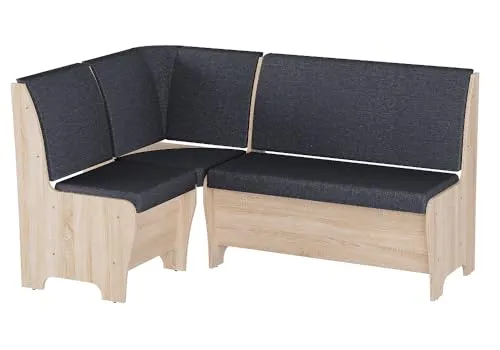 Rodnik Eckbank Tunis, gepolsterte Truhenbank in Grau-Sonoma Eiche - Eckbank für Esszimmer und Küche, bietet gepolsterte Sitzfläche und Rückenlehne sowie praktischen Stauraum in zwei Truhen. Ideal für gemütliche Familienabende.