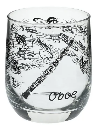 Musikboutique Glas Glas mit Instrumenten und musikalischen Motiven - Instrument: Oboe, bedruckt mit Oboen-Motiv