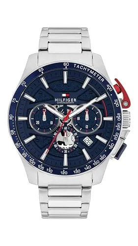 Tommy Hilfiger Chronograph Quarz Uhr 1792261 – Sportliches Design in Silber - Elegante Herrenuhr mit präzisem Chronographenwerk. 44 mm Edelstahlgehäuse und blauem Zifferblatt bieten einen modernen Look. Ideal für einen sportlichen Auftritt und Alltagsgebrauch.