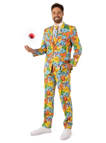Pokémon Anzug - Karneval Kostüm für Mottoparty - Knallbunter Pokémon-Anzug in Türkis, Größe 62, perfekt für Karneval und Mottopartys. Hergestellt aus 100% Polyester für hohen Tragekomfort und Spaß!