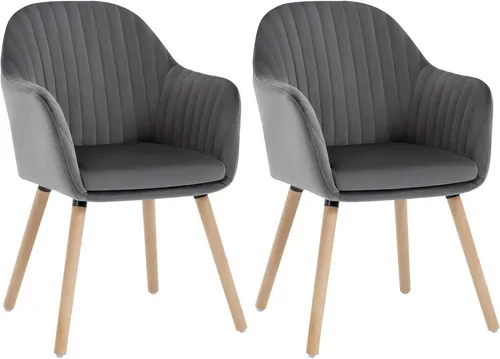 WOLTU 2er-Set Esszimmerstühle Dunkelgrau - Elegante Polsterstühle mit ergonomischer Rückenlehne und Armlehnen, ideal für Esszimmer, Wohnzimmer oder Home Office. Hochwertige Samt-Oberfläche und stabiler Massivholzrahmen sorgen für langen Sitzkomfort.