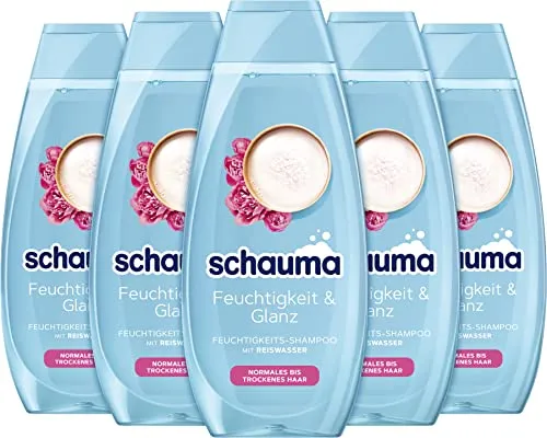 Schauma Feuchtigkeits-Shampoo Feuchtigkeit & Glanz (5 x 400 ml), Haarshampoo mit Reiswasser reinigt die Kopfhaut sanft, Shampoo für glänzendes & gesund aussehendes Haar