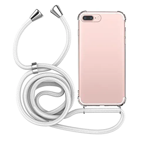 MyGadget Handykette für iPhone 7 Plus | 8 Plus - [ TPU Hülle mit verstellbaren Band ] - Handyhülle mit Handyband zum Umhängen Kordel Schnur Case Schutzhülle - Weiß