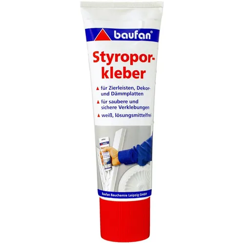 Baufan Styroporkleber - Hohe Haftung & Leichte Verarbeitung - Klebemittel für Zierleisten und Dämmplatten aus Styropor, geruchsneutral und feuchtraumbeständig, ideal für Innenbereiche mit hoher Feuchtbelastung.
