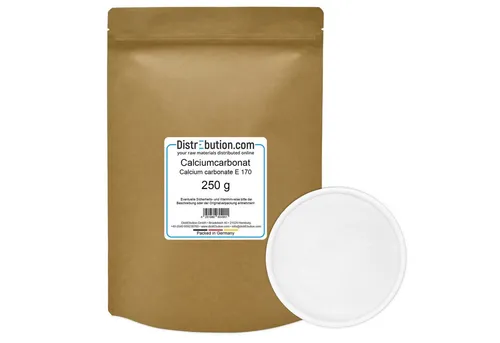 DistrEbution Backzutat Calciumcarbonat E170 Lebensmittelqualität für Lebensmittel & Backwaren, 250 g, Zur Anwendung als Säureregulator, Antibackmittel und Calciumquelle
