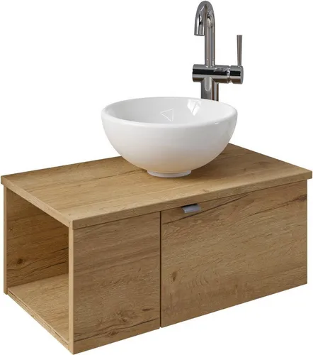 Saphir Waschtisch Serie 6915 Waschschale mit Unterschrank für Gästebad, Gäste WC (3-St., Keramik-Aufsatzbecken, Waschtischplatte, Waschtischunterschrank), 61 cm breit, 2 Türen, offenes Fach, kleine Bäder, ohne Armatur