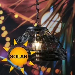 LED Solar Hängeleuchte in Korboptik - warmweiß - wetterfest - Lampen für Außenbereich, elegante Korboptik und integrierter Lichtsensor sorgen für stimmungsvolles Licht für bis zu 8 Stunden bei Dunkelheit.