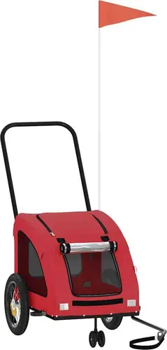 vidaXL Fahrradanhänger für Hunde - Rot - Robuster Fahrradanhänger aus Eisen und Oxford-Gewebe, ideal für den Transport von Haustieren. Mit PVC-Dach und reflektierenden Elementen für Sicherheit und Komfort auf deinen Ausflügen.