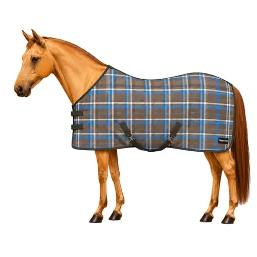 Brama-West Fleece Abschwitzdecke Pferd – Atmungsaktive Anti-Pilling Decke (Braun/Blau, 125)