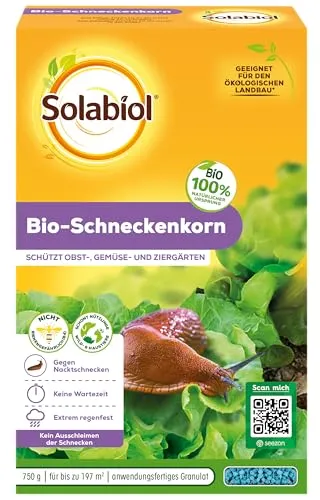 Solabiol Bio-Schneckenkorn, regenfest, zuverlässige Schneckenbekämpfung an Gemüse, Obst und Zierpflanzen, 750g Faltschachtel für bis zu 197m²
