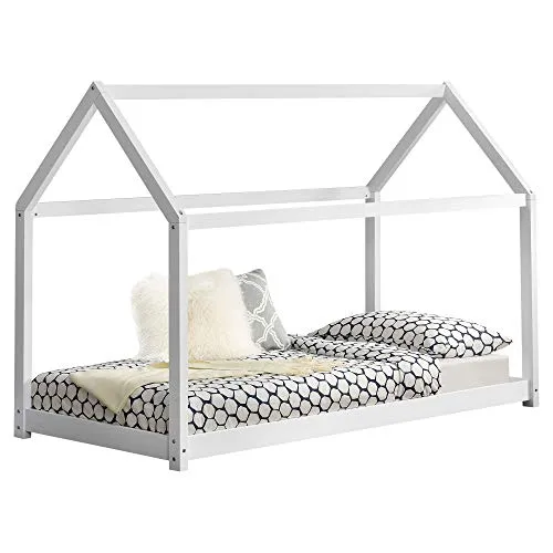 [en.casa] Kinderbett Netstal 80x160cm - Traumhaftes Hausbett aus Kiefernholz - Kleinkindbett in Haus-Optik aus robustem Kiefernholz, ideal für gemütliche Schlafmomente. Leichte Montage und max. Belastbarkeit von 50 kg.