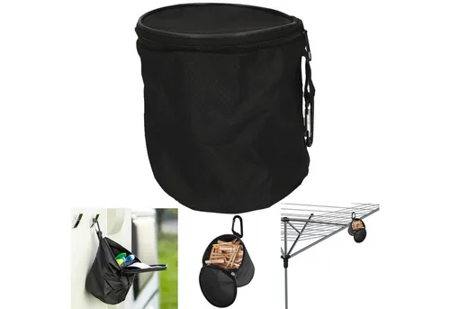 Cartrend Organizer Wäscheklammerbeutel mit Karabiner Beutel Schwarz, Wäscheklammer Hänge-Tasche Wohnmobil Wohnwagen Camping Camper Zelt