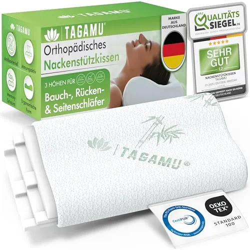 TAGAMU® Orthopädisches Nackenstützkissen – Seitenschläferkissen – Memory Foam Kissen – Ergonomisches Kopfkissen – Nackenkissen gegen Nackenschmerzen - Höhenverstellbar