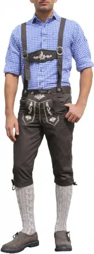 German Wear Trachten Kniebundhose Jeans mit Hosenträgern - Wanderhosen mit traditionellem Trachten-Design, aus hochwertiger Baumwolle für hohen Tragekomfort und Flexibilität. Ideal für Oktoberfest und Volksfeste.
