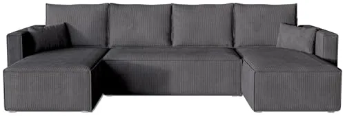 BROMARKT Ecksofa mit Schlaffunktion - Dunkelgrau, U-Form Couch mit Bettkasten - Sofas & Couches – Genießen Sie die großzügige Schlaffunktion von 120 x 275 cm für Übernachtungsgäste und den praktischen Bettkasten zur Aufbewahrung von Kissen.