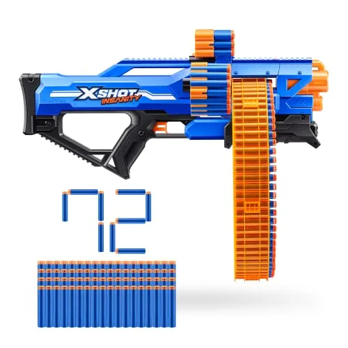XSHOT Insanity Blaster Mega Barrel mit 72 Darts - Spielzeug-Schaumstoff-Blaster mit 72 Darts, beeindruckender Reichweite von bis zu 27m und Air Pocket Technologie für präzise Schüsse.