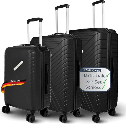 DELUKE 3tlg. Hartschalenkofferset Kendo – Robustes Reisekofferset mit Schloss