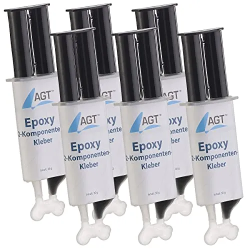 AGT Epoxy Kleber Kunststoff: Epoxy 2-Komponenten-Kleber, hohe Belastbarkeit: 23 N/mm², 6er-Pack (Schnelltrocknender, 2 Komponenten Glas Metall, Schuhe)