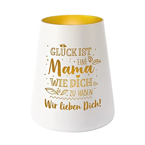 Herz & Heim® Muttertagsgeschenk Teelichthalter mit Gravur - Glück ist eine Mama, wie Dich zu haben