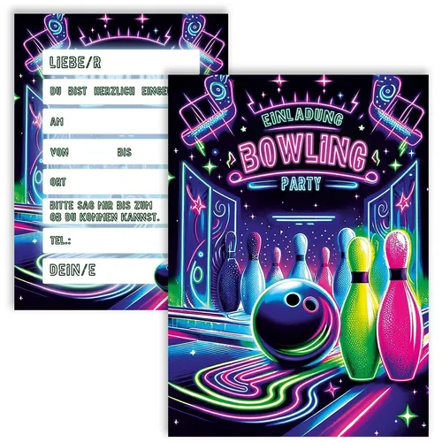 Einladungskarten Kindergeburtstag Bowling Neon 10