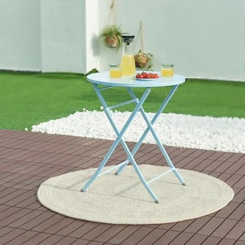 [en.casa] Gartentisch Sande Klapptisch 71 x Ø62 cm - Flexibler und stabiler Outdoor-Beistelltisch in Himmelblau - Beistelltisch, klappbar und pflegeleicht, ideal für Garten, Balkon und Camping. Robustes Metallgestell sorgt für Stabilität und eine hohe Belastbarkeit bis 60 kg.
