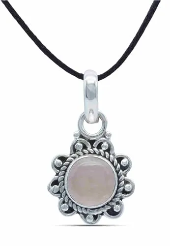 mantraroma Kettenanhänger 925 Silber Rosenquarz rosa Stein Edelstein Kettenanhänger Damen Sterling Silber Halskette Anhänger Geschenk (MAH-160-07)