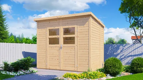 Gartenhaus Felix 2 naturbelassen 239 x 181 cm - Modernes Gartenhaus aus hochwertigem Holz, ideal zur Aufbewahrung von Gartenutensilien. Einfach zu montieren und robust für jahrelange Nutzung.