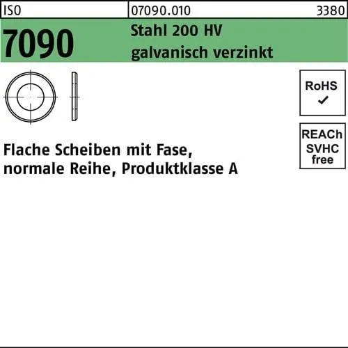 Flache Scheiben ISO 7090 aus Stahl 200HV, 23mm - Eisenwaren: Hochwertige Flache Scheiben, Produktklasse A, ideal für präzise Anwendungen, mit einer Härte von 200 HV und verzinkter Oberfläche für zusätzlichen Korrosionsschutz.