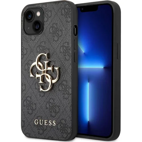 Guess Golden Logo iPhone 14/13 Tasche - Grau-Grün - Handyhüllen mit elegantem Design und großem metallischen Logo von Guess. Perfekter Schutz für Ihr iPhone 14, 15, 13 vor Kratzern und Stößen, während alle Anschlüsse leicht zugänglich bleiben.