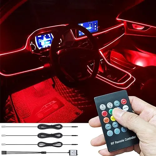 TABEN Auto Atmosphärenlicht Kit Musiksynchronisation Mehrfarbig RGB 16 Millionen Farben 4 Meter Glasfaser USB Ambientebeleuchtung Kit, Sound-Active-Funktion und drahtlose RF-Fernbedienung DC 12 V