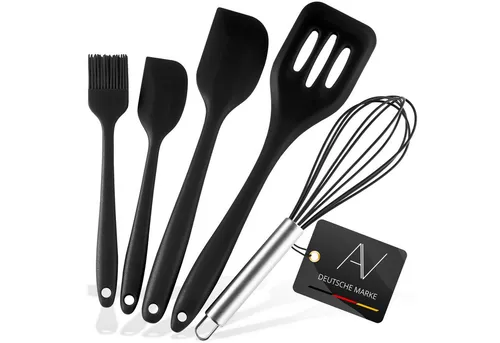 AVANA Kochbesteck-Set Silikon Küchenhelfer Hitzebeständig Kochgeschirr Küchenutensilien (5 Stück), Schneebesen, Spachtel, Backpinsel, Pfannenwender