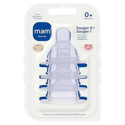MAM Sauger Größe 0 + 1 im 4er-Set, langsamer Durchfluss, für Neugeborene