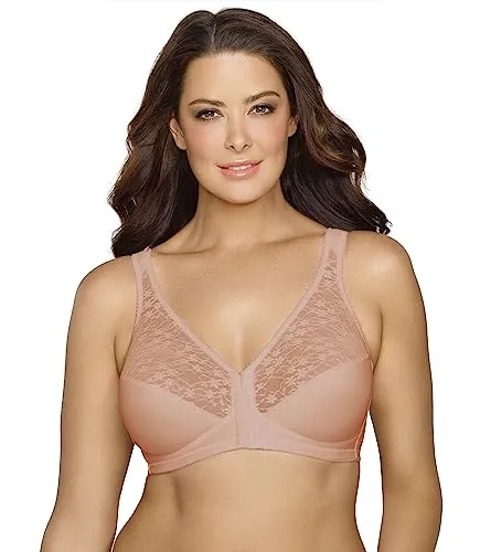 EXQUISITE FORM Fully Damen BH - Vorderverschluss BH mit Stützeffekt und Spitze Stütz-BH Frontverschluss BH Große Größen BH Rose-Beige Größe 95D