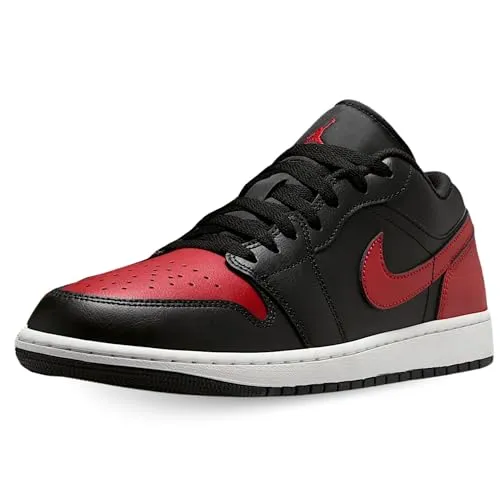 Nike Herren Air Jordan 1 Low Sneaker, Schwarz/Varsity Red-summit White, 45 EU