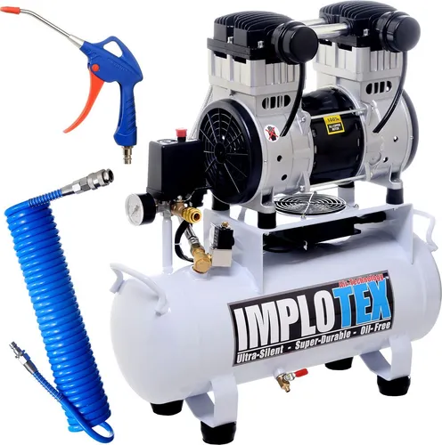 IMPLOTEX 1500W 2PS 18L Silent Flüsterkompressor Druckluftkompressor 60dB leise ölfrei flüster Kompressor Compressor inkl. Ausblaspistole und Druckluftschlauch