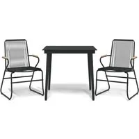vidaXL 3-tlg. Garten-Essgruppe Schwarz PVC Rattan - Wetterfest und bequem - Gartenmöbel-Set aus strapazierfähigem PVC-Rattan mit robustem Stahlgestell. Ideal für entspannte Nachmittage im Freien mit einfacher Reinigung dank der glatten Glasplatte.