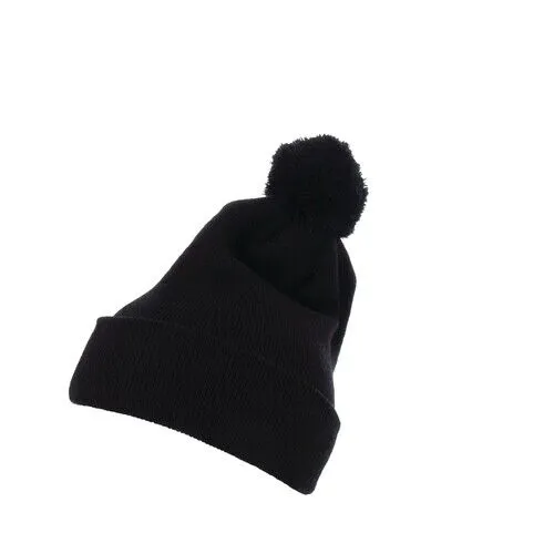 Cuffed Pom Pom Knit Beanie Uni/One Size Schwarz