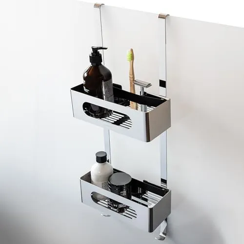 Dolvhin Duschablage zum Hängen | Patentiertes Duschregal ohne Bohren - Duschkörbe & Duschablagen, modernes Design aus poliertem Edelstahl, einfache Montage ohne Bohren und mit cleverem Wasserablaufsystem für langlebige Nutzung.