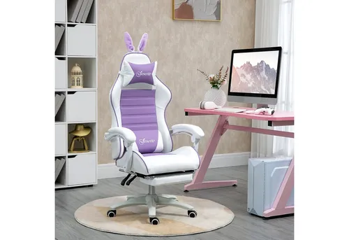 Vinsetto Ergonomischer Gaming Stuhl mit Hasenohren - Bürostuhl mit einzigartigen Hasenohren und ergonomischer Lendenwirbelstütze für optimalen Komfort. Ideal für Gamer und Home Office, mit neigbarer Rückenlehne und ausziehbarer Fußstütze.