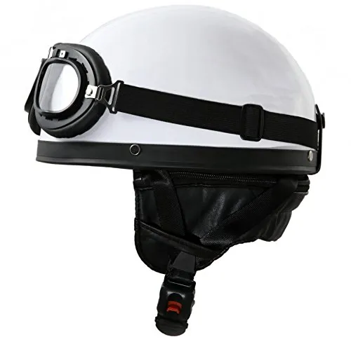 ATO Moto Oldtimer Motorradhelm mit Brille Größe: L 59/60cm, Weiß - Halbhelme, stilvoller Oldtimer-Motorradhelm mit bequemer Fliegerbrille und abnehmbarem Nackenteil für optimalen Komfort.